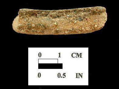 Close up view of paste shot of a Popes Creek net-impressed body sherd from site 18CH136. 